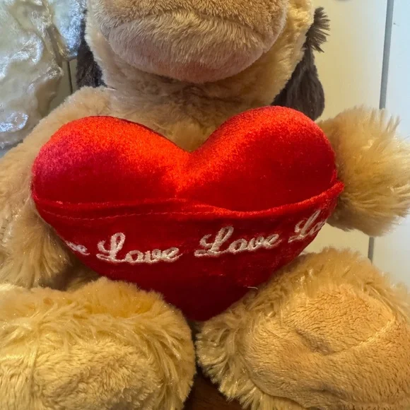 Valentine Plush Set Bear with Rose + Puppy with I Love You Heart 10” Seated - Picture 2 of 4